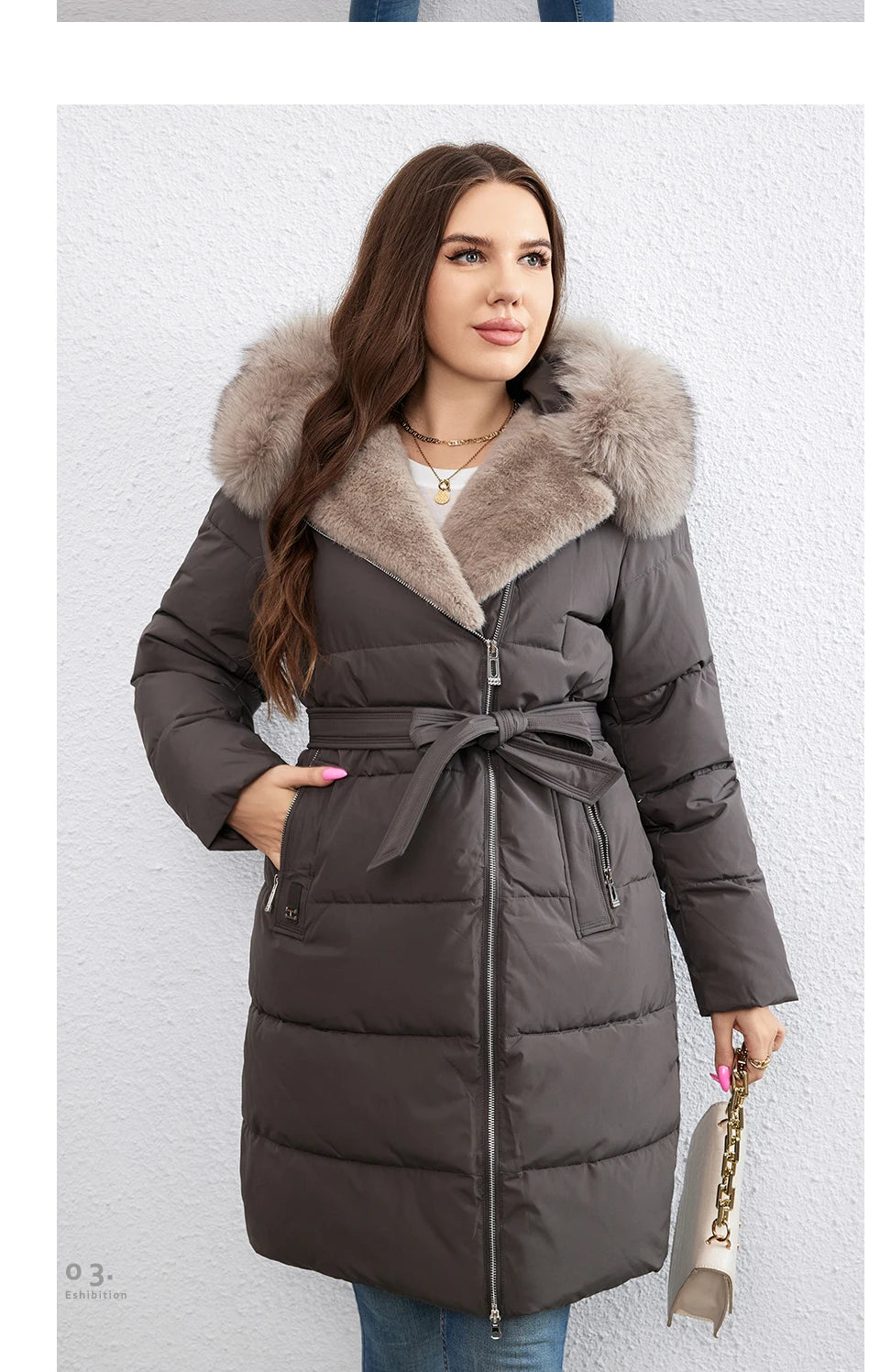 HaiLuoZi-Doudoune Longue en Coton pour Femme avec Ceinture en Fourrure, Manteau à Revers, Fermeture Éclair Indépendante, Vêtements d'Extérieur, Nouvelle Collection Hiver 2023, 1171