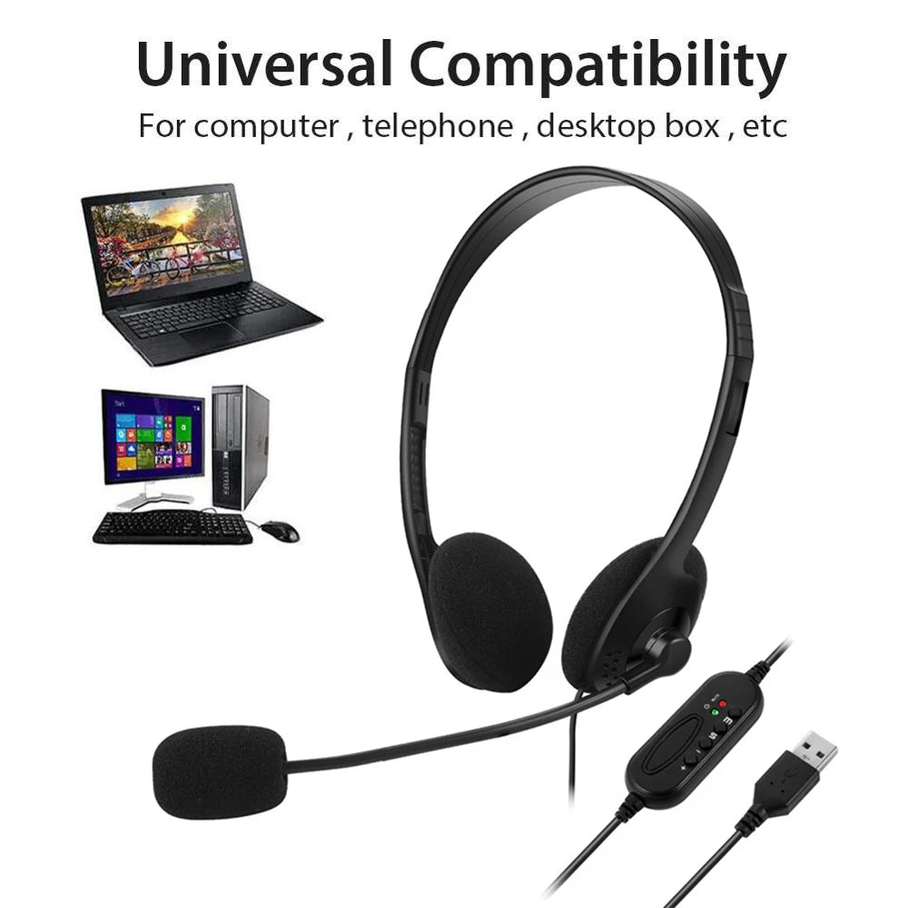 Casque USB avec microphone, réduction du bruit, pour appels sur ordinateur, chat, centre d'appels, casque de service