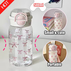 Nouveau Bouteille d'eau en paille à rabat avec nœud rose anti-fuite, tasse en plastique réutilisable, sport voyage pique-nique, verres portables avec couvercle sans BPA