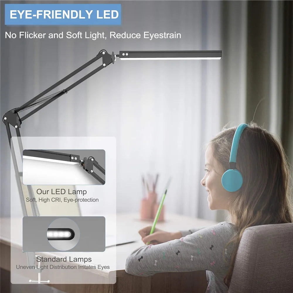 LED desk lamp, adjustable flexible reading lamp with variable brightness, 3 colors, 10 brightness levels, table lamp with memory function for the office