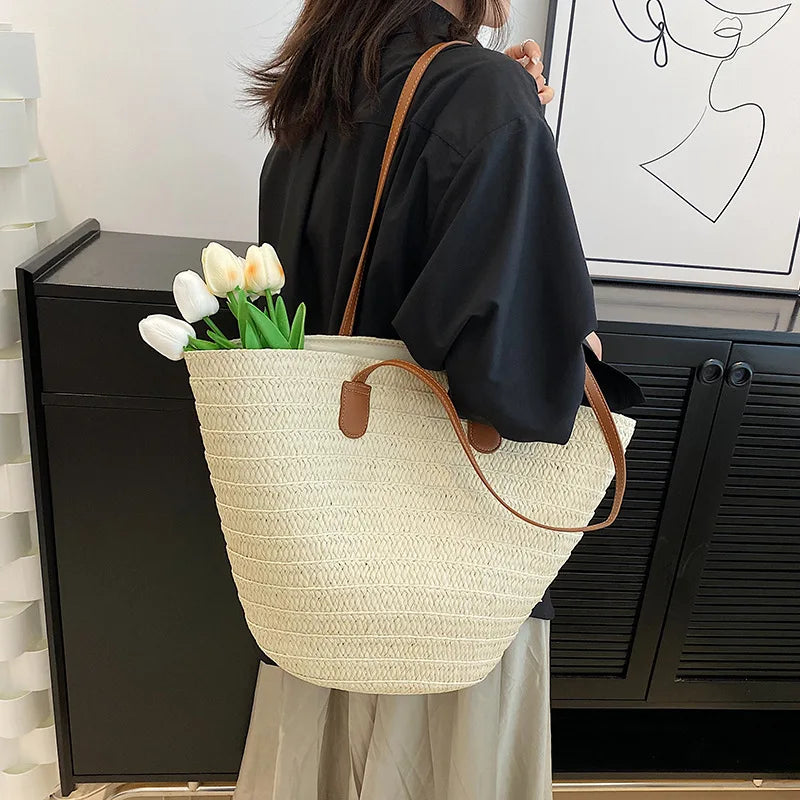 Sac à bandoulière de grande capacité pour femmes, panier tissé en paille d'été, sac à main de luxe de styliste, sac de plage, fourre-tout de shopping Bali
