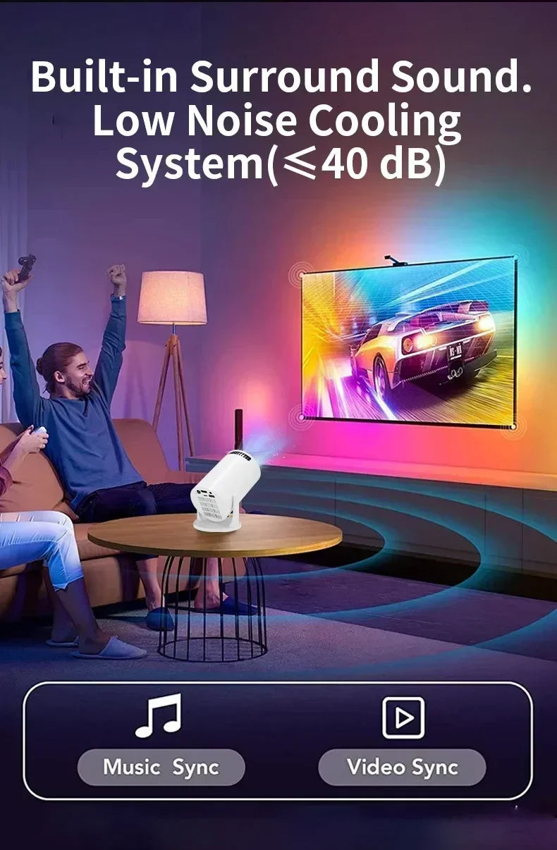 Projecteur de film extérieur 1080P LED, 270 °   Angle réglable, prise en charge USB/TV Box/téléphone/PC pour le camping