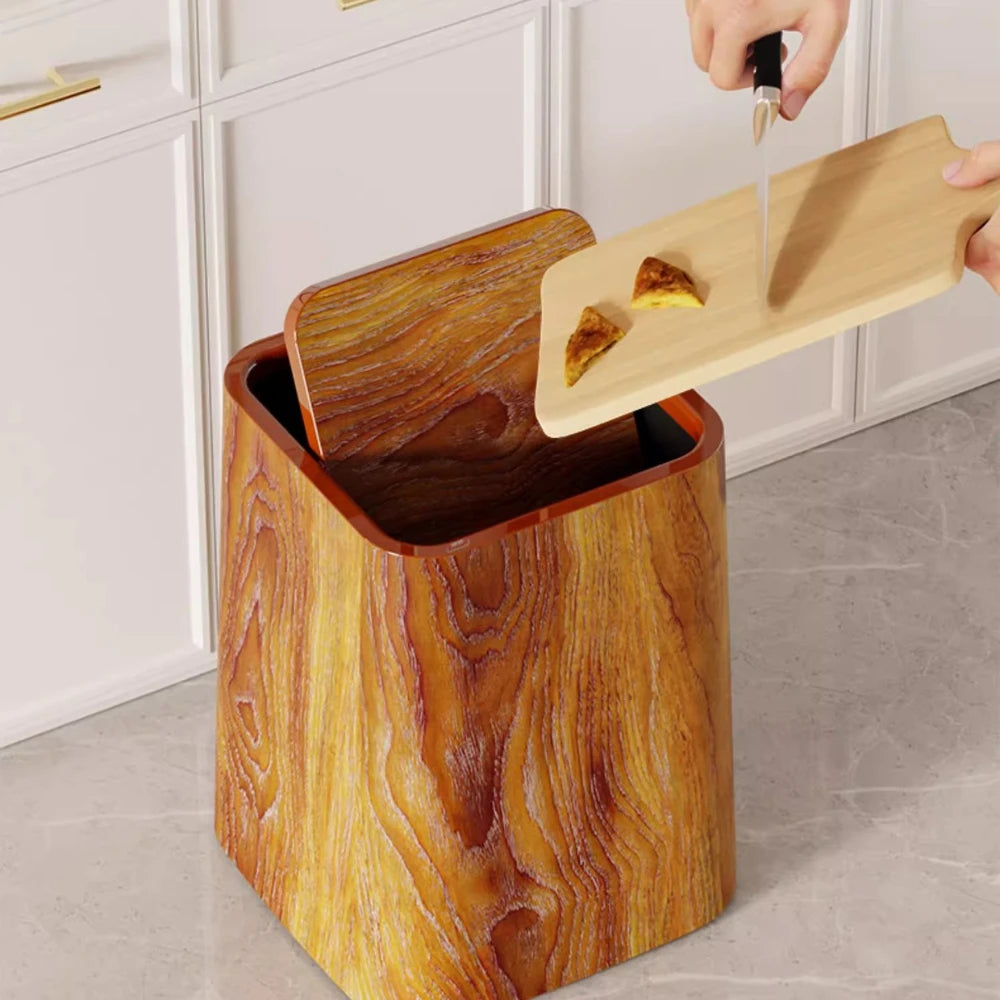 Poubelle à motif carré rétro en bois, poubelle étanche, poubelle de recyclage de salle de bains, poubelle de grande capacité, accessoires de cuisine