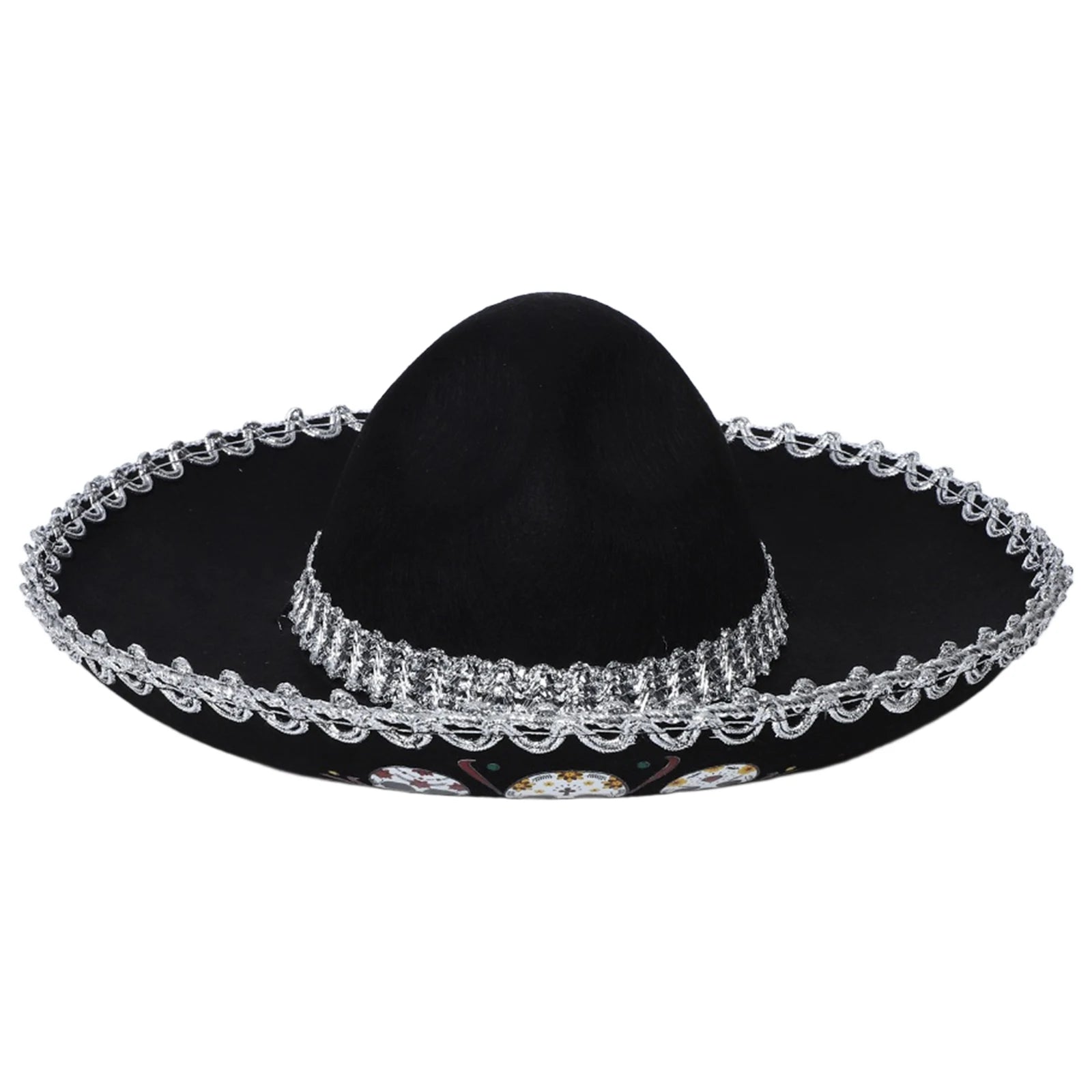 Chapeau mexicain unisexe pour adultes et enfants, motif de crâne tressé métallique, chapeau noir à large bord pour l'été, chapeau de soleil en plein air, accessoire de Cosplay d'halloween