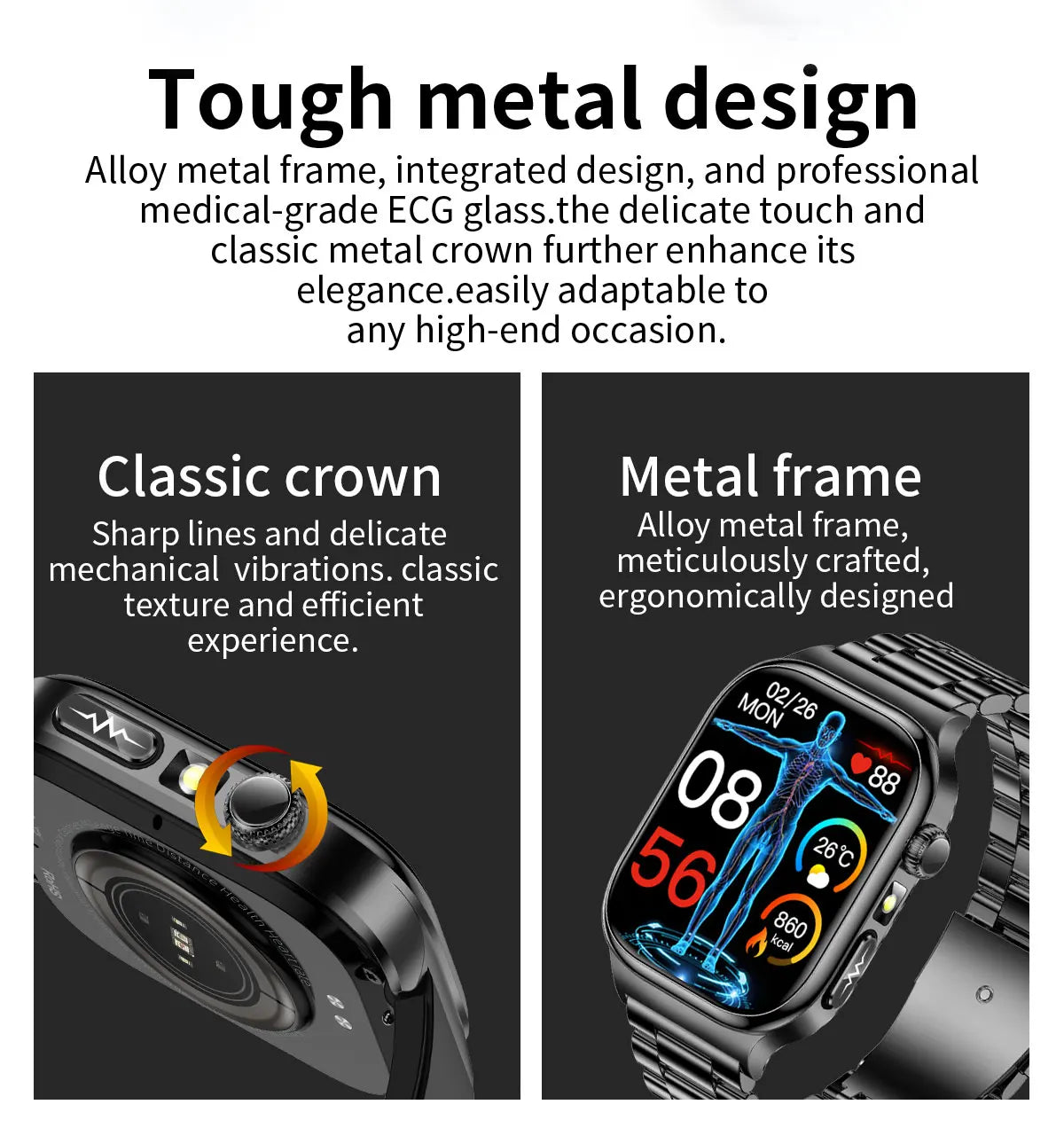 2025 nouvelle montre intelligente 2.04 pouces écran acide urique lipides sanguins composition corporelle cinq détecteurs 650mAh sport HD appel montre intelligente