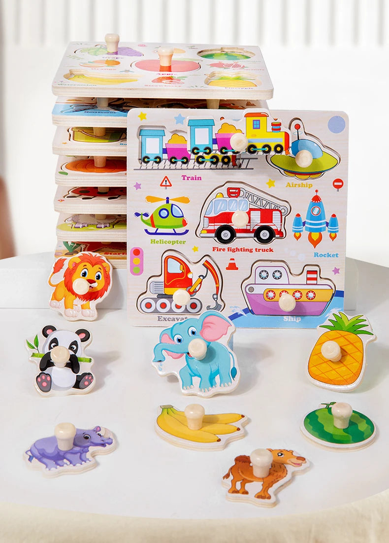 Jouets Montessori pour bébé, Puzzle 3d en bois, dessin animé, Intelligence animale, jouets éducatifs d'apprentissage précoce pour enfants