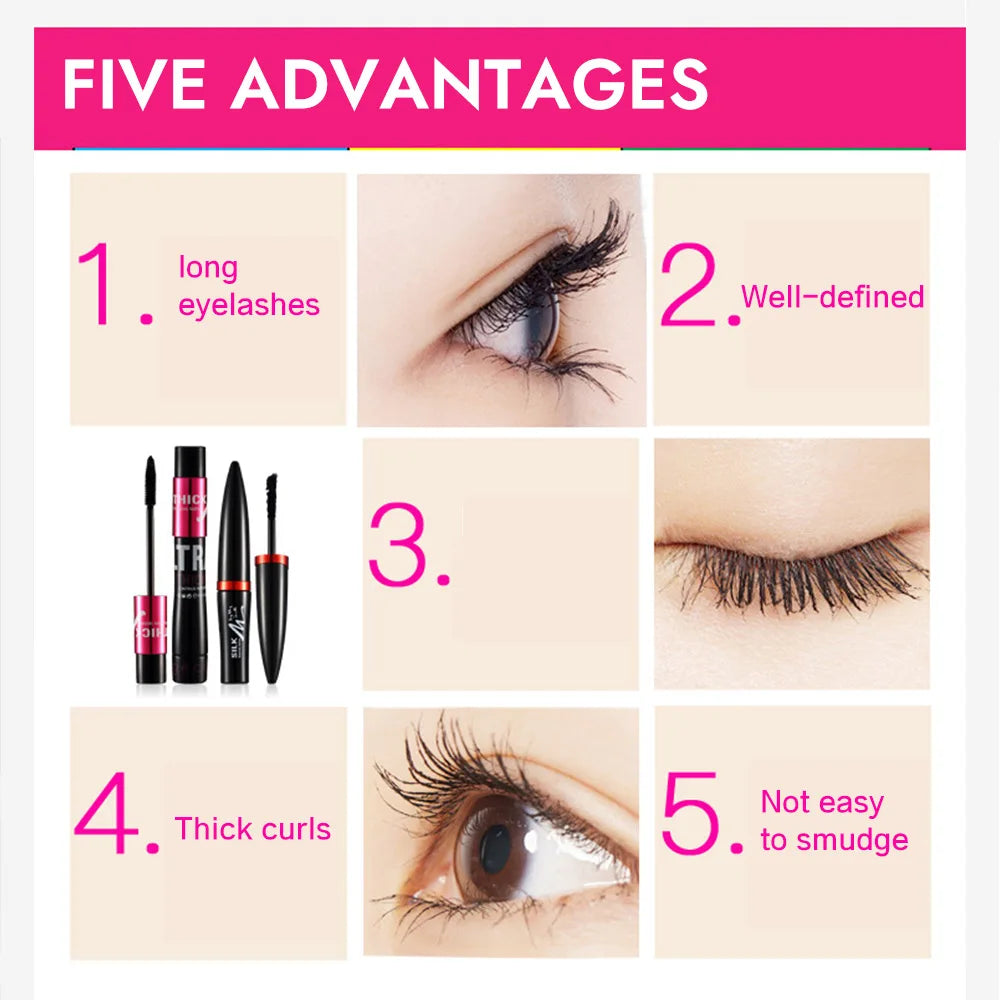 Ensemble de mascara en fibre avec double tubes, imperméable et longue durée, crée de longs cils naturellement recourbés sans bavures
