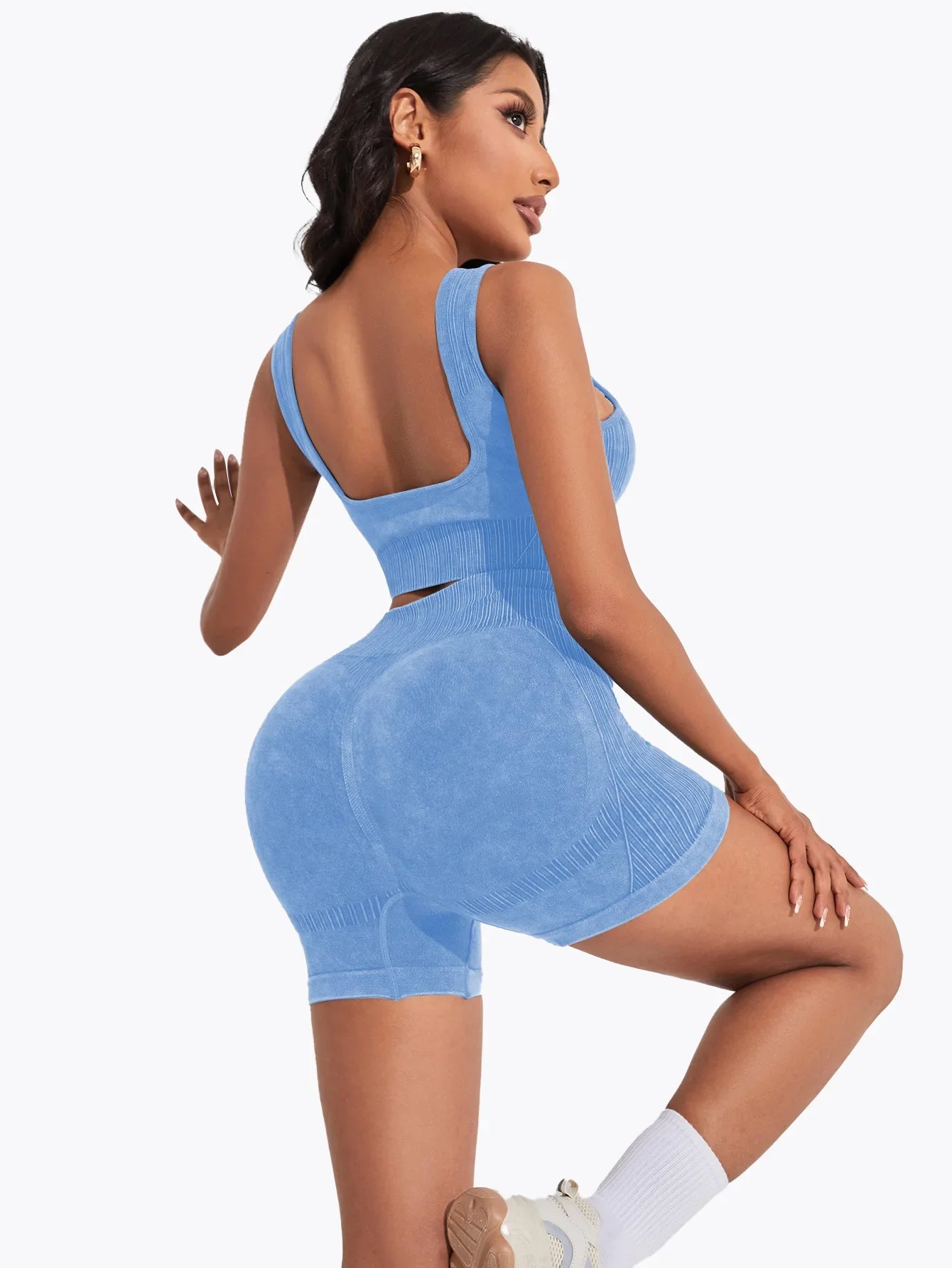 Ensemble de yoga taille haute sans couture pour femme, short de course, soutien-gorge de sport antichoc, séchage rapide, entraînement de fitness, trempé, 2 pièces