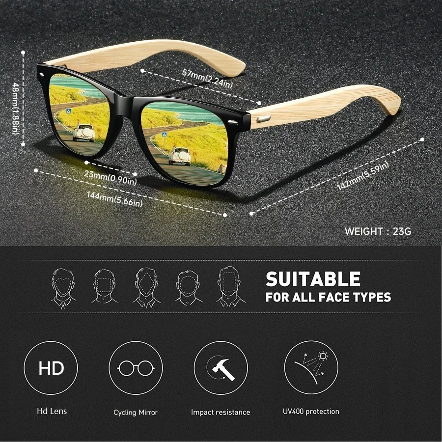 16 pièces mode bambou bois Vintage carré lunettes de soleil en bois hommes femmes marque de luxe concepteur lunettes de soleil conduite pêche UV400