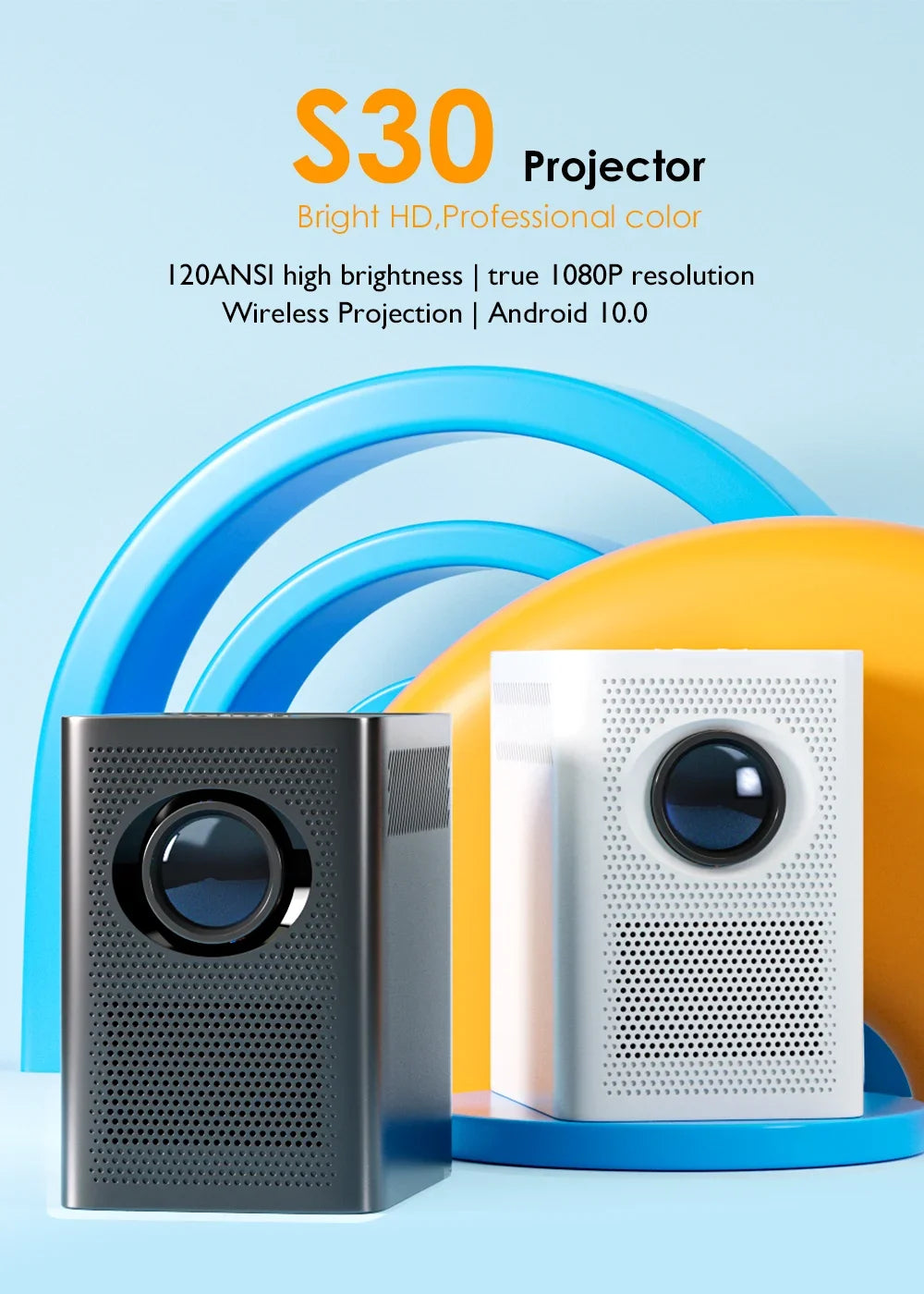 S30MAX Android Wifi 4k projecteur Portable intelligent avec WiFi et Bluetooth poche extérieure 4K 9500L Android 7.0 projecteur