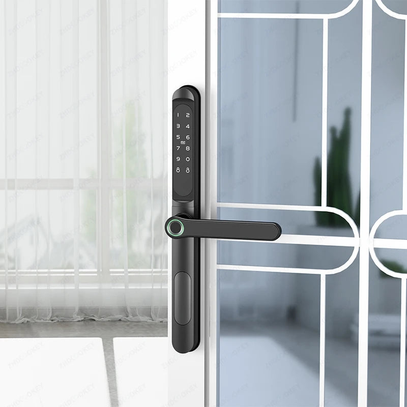 Serrure intelligente pour porte coulissante, étanche, mince, 2.8CM, mot de passe par empreinte digitale, carte IC, clé, compatible avec l'application TTlock et l'en-tête biométrique Alexa