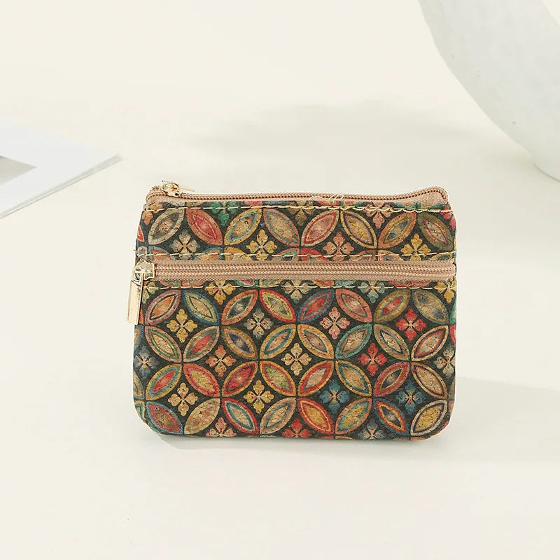 Porte-monnaie original en liège pour femme, mini portefeuille, petit sac, porte-monnaie avec double fermeture éclair, sac d'argent, carte, clé, rouge à lèvres, évaluation
