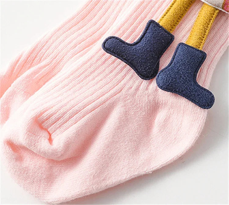 Knitted tights for girls, solid color children's tights, cartoon rabbit design, soft cotton, children's tights, autumn/winter, sizes 1-7T, pants, new
