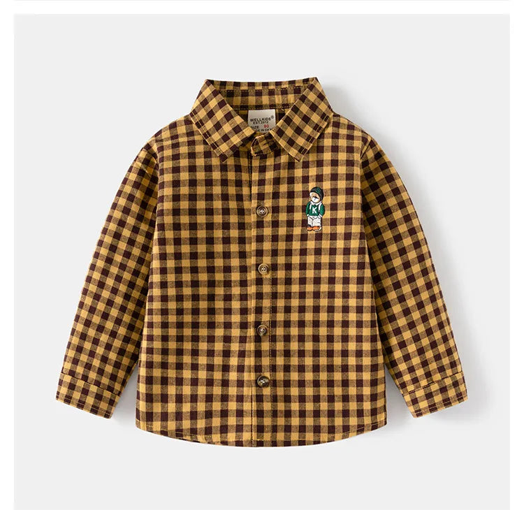 Chemises à manches longues en coton pour enfants, chemisier à carreaux, haut décontracté, vêtements pour bébé, col, garçons, 2-7 ans, nouveau, 2025