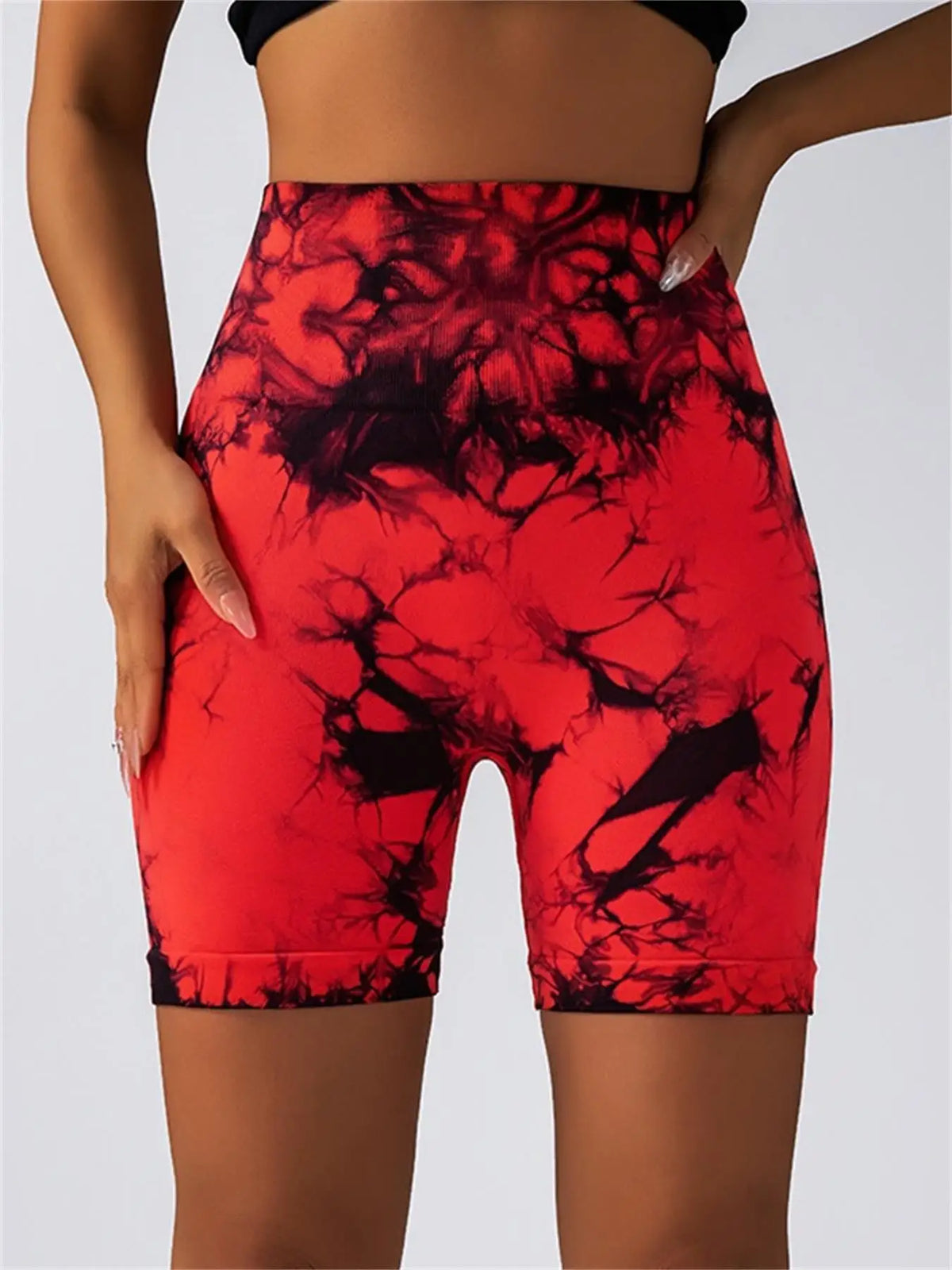 Women's seamless tie-dye fitness pants, high waist and hip lift, tight-fitting sports shorts, for running, sexy, fishing, fitness, and yoga.