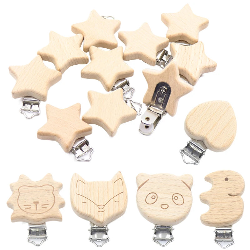 5 pièces/ensembles bébé sucette Clips sans BPA mignon modélisation hêtre attache-sucette bébé bricolage dessin animé Animal bois bûche mamelon chaîne support