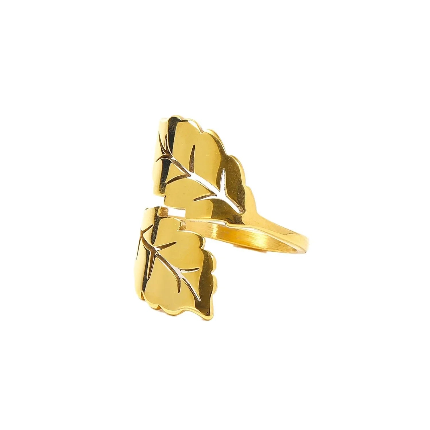 Bague simple en acier titane pour femme, motif feuille, plaqué or 18 carats, style coréen, tendance, haut de gamme, accessoire mode