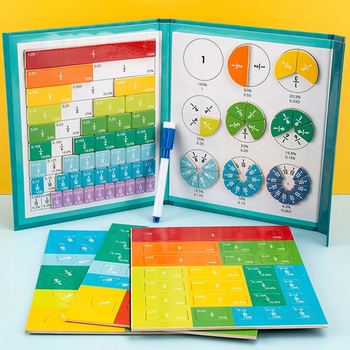 Jouets éducatifs pour enfants, disque de fraction magnétique Kawaii, jouets éducatifs d'apprentissage arithmétique cognitif assisté
