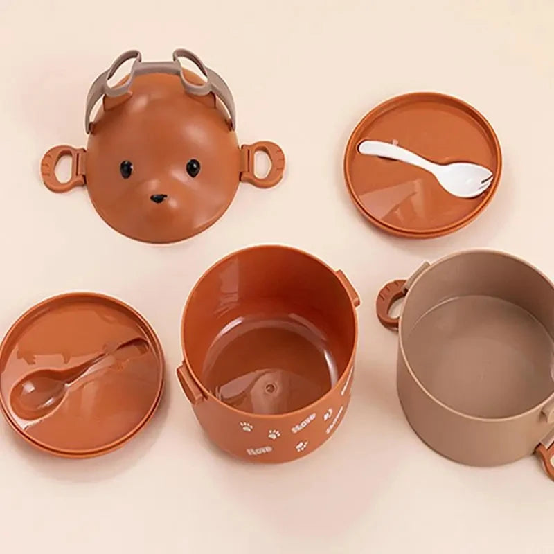 Boîte à lunch isotherme portable pour enfants, ensemble de conteneurs à lunch empilables, lunettes de dessin animé Bento, forme d'ours, récipient de stockage des aliments