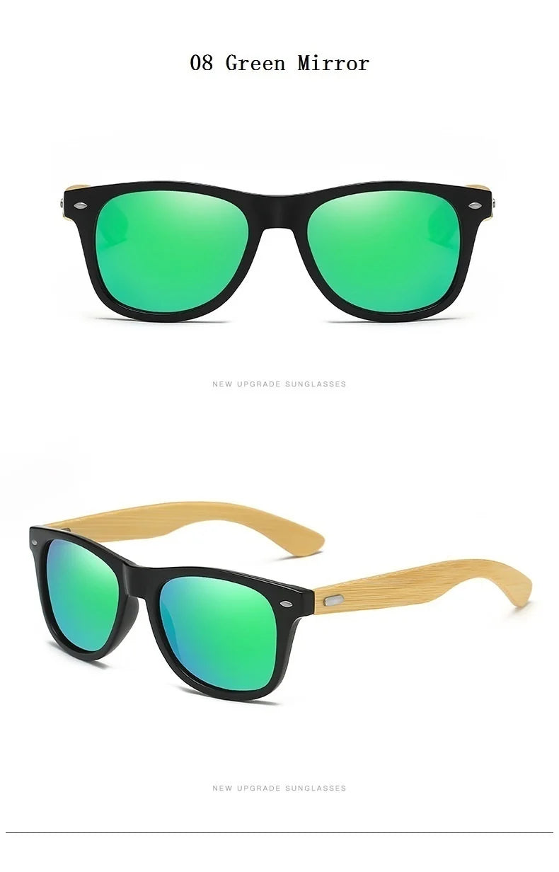Lunettes de soleil en bois de bambou à la mode pour hommes et femmes, classiques carrées, Vintage, pour la conduite, noires, pour la pêche, UV400