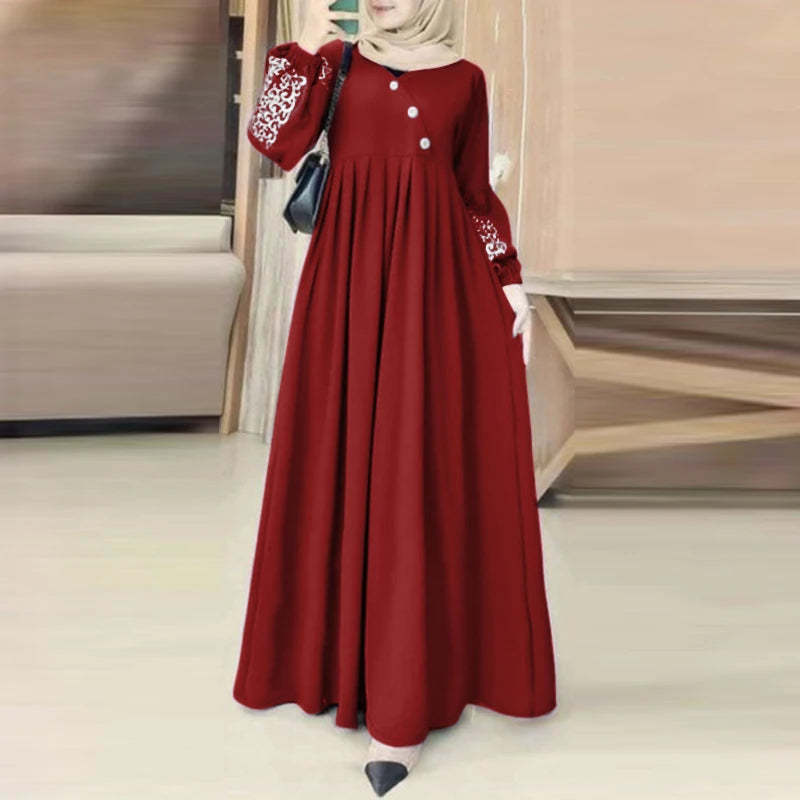 Muslim Hijab Dresses Abaya Eid Mubarek Long Dress 2025 ZANZEA Elegant Women's Long Sleeve Maxi Summer Dress Loose Kaftan Dresses