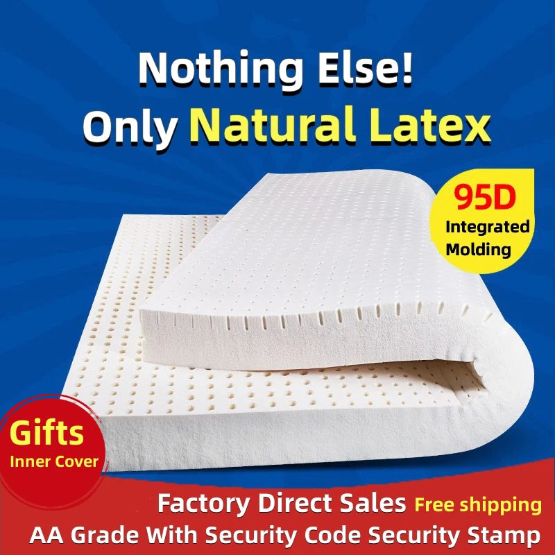 Matelas en latex naturel thaïlandais avec housse, matelas en caoutchouc pur, lit épaissi, coussin de dortoir à domicile, 100% m, 1.5m