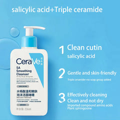 CeraVe SA-Nettoyant à l'acide salicVAC pour le visage, expensif à l'acide hyaluronique, à la niacinamide et aux céramides BHA, 236ml