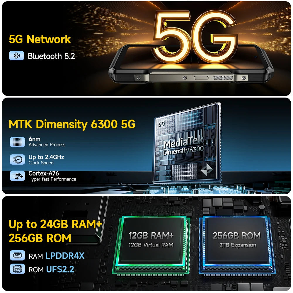 Ulefone Armor 27T Pro 5G téléphone robuste 10600mAh Smartphone Android 14 50MP + 64MP caméra de nuit 6.78 "jusqu'à 24GB RAM + 256GB ROM NFC