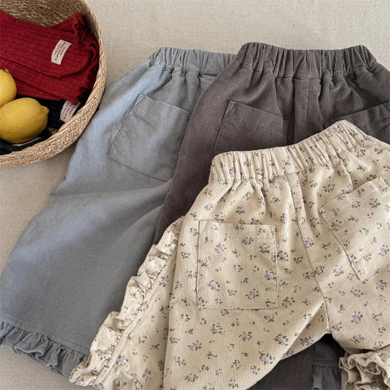 Pantalon sarouel en coton pour filles, vêtements décontractés pour enfants, pantalon en velours côtelé pour tout-petits, longueur rinçage, printemps, nouveau, 2025