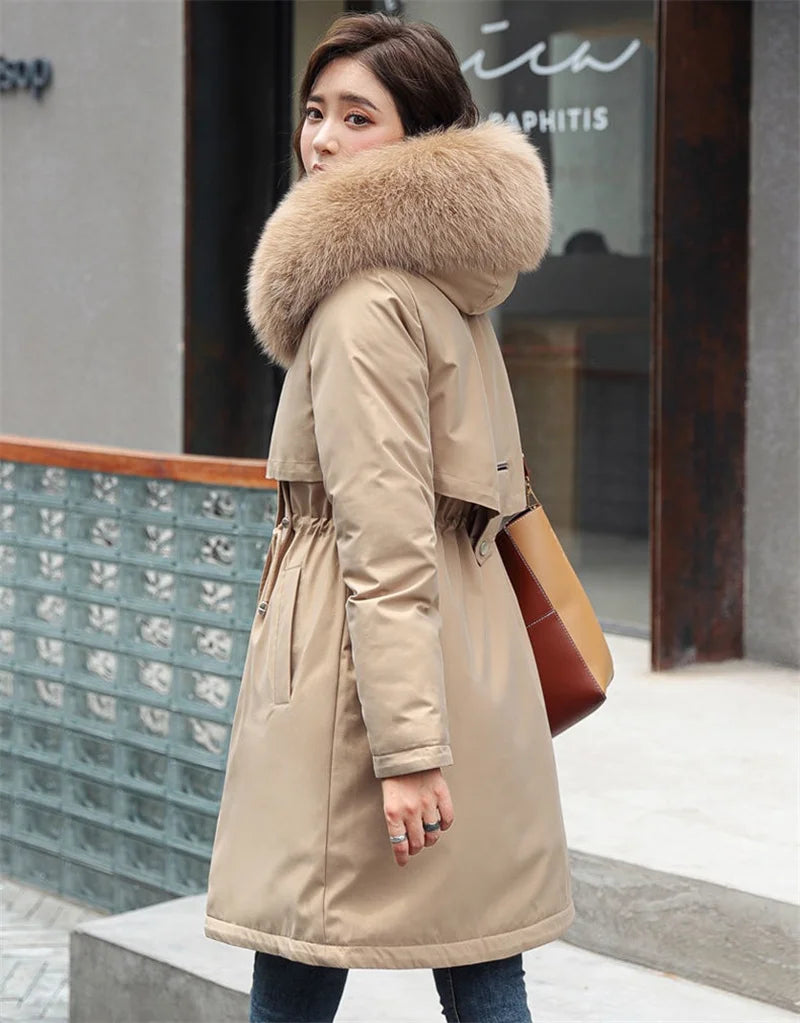 Veste d'hiver 2025 nouvelles femmes Parka vêtements manteau Long doublure en laine veste à capuche col de fourrure épais chaud vêtements de neige rembourré Parka 6XL