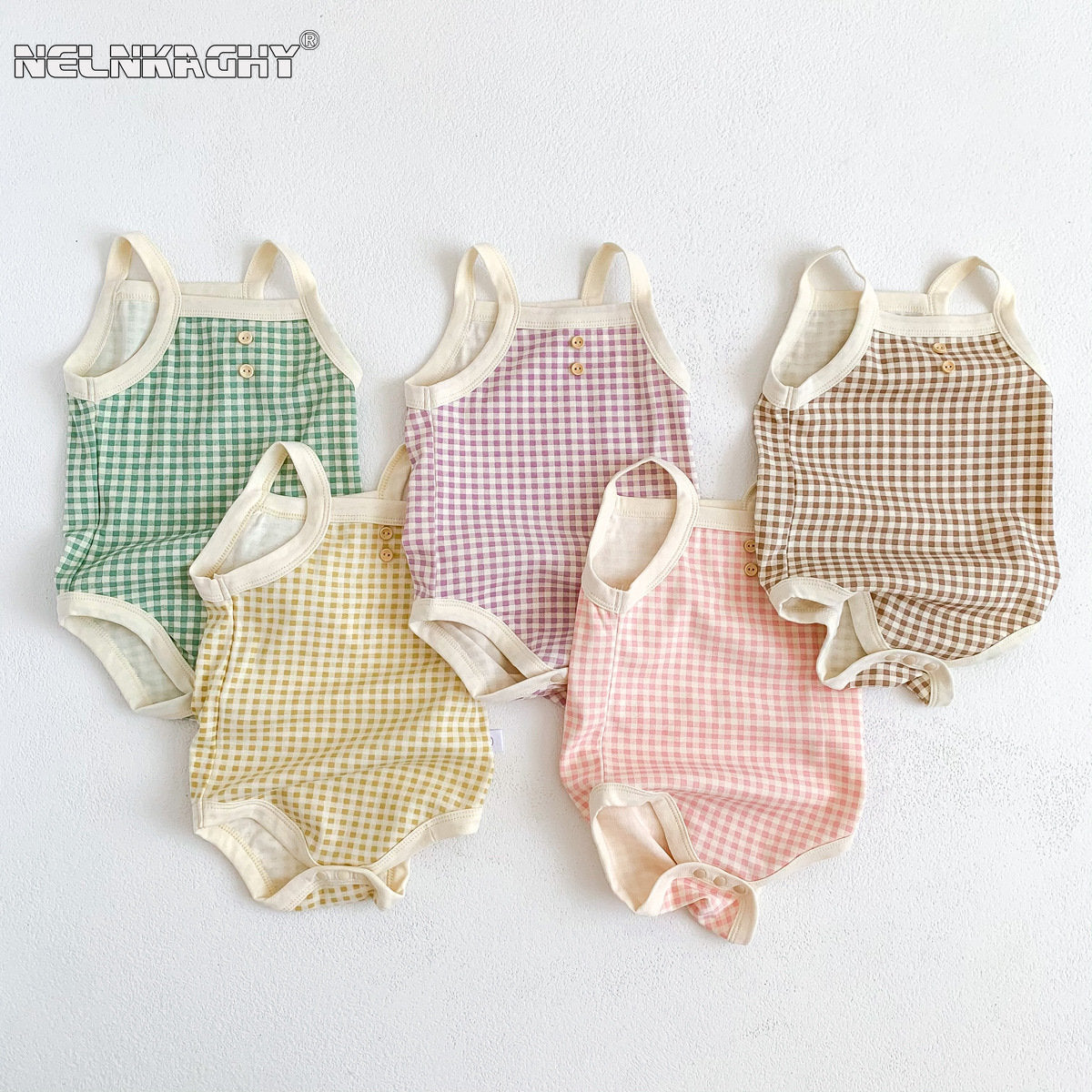Été nouveau-né bébé filles sans manches fronde Plaid tenues coton doux combinaisons infantile enfants vêtements de sport body