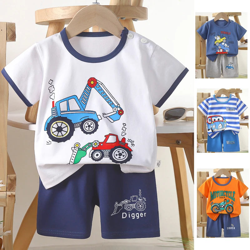 1 ensemble de vêtements d'été en pur coton pour enfants, costumes à manches courtes, à la mode, T-Shirts + Shorts pour garçons et filles, tenues pour enfants