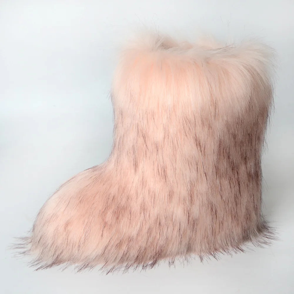 Bottes de neige d'hiver pour femmes en plein air de luxe fourrure fausse fourrure de renard bottes femme en peluche chaud plate-forme chaussures nouvelle mode Bottes grande taille 46