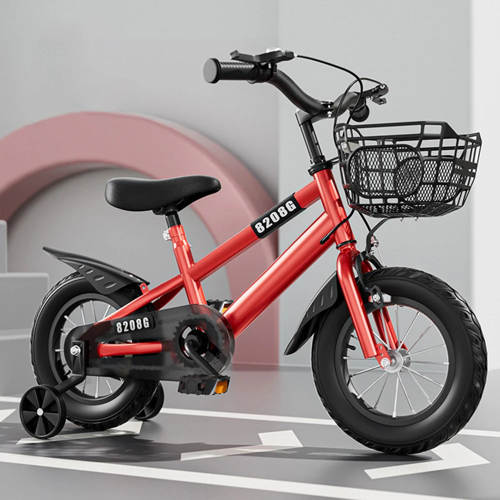 Children's bicycle for ages 3 to 7, bike with training wheels, with basket, 2024
