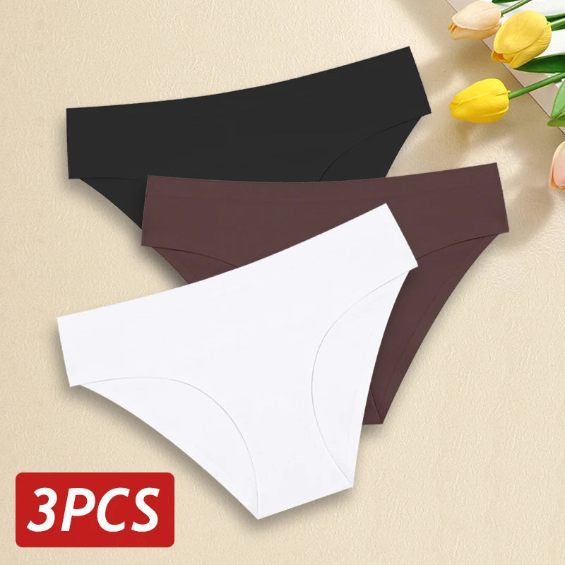 3 pièces/ensemble femmes culottes Sexy sans couture sans Trace sous-vêtements taille basse slips 9 couleurs unies respirant intimes Lingerie Ultra mince