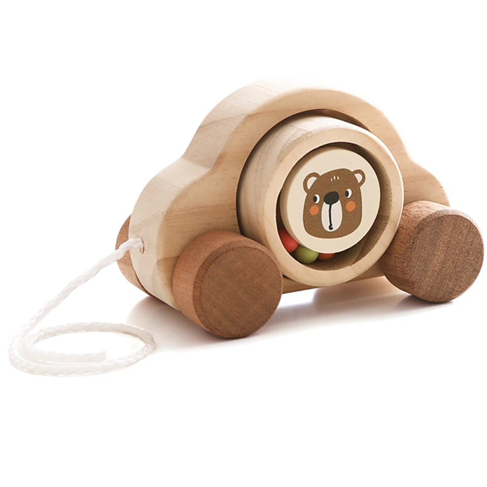 Jouets Montessori en bois pour bébé, 1 pièce, anneau de dentition de Bus de dessin animé, ours en bois de hêtre, voiture pour enfants, jouets éducatifs Montessori, cadeau