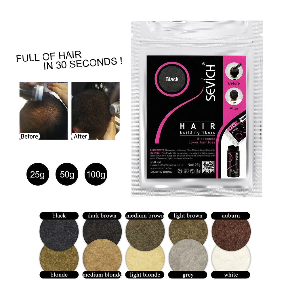 SEVICH fibre de cheveux 100g kératine fibre de cheveux poudre épaississante fibre de renforcement des cheveux Spray poudre de repousse instantanée perte de cheveux dissimuler