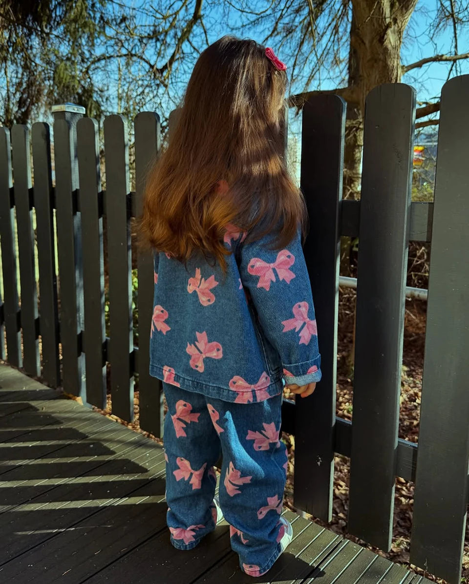Robe imprimée mignonne pour filles, ensemble de vêtements pour tout-petits, veste à bretelles en jean, robes à enfiler en denim pour enfants, pantalons en jean combiné, marque KS, 2024