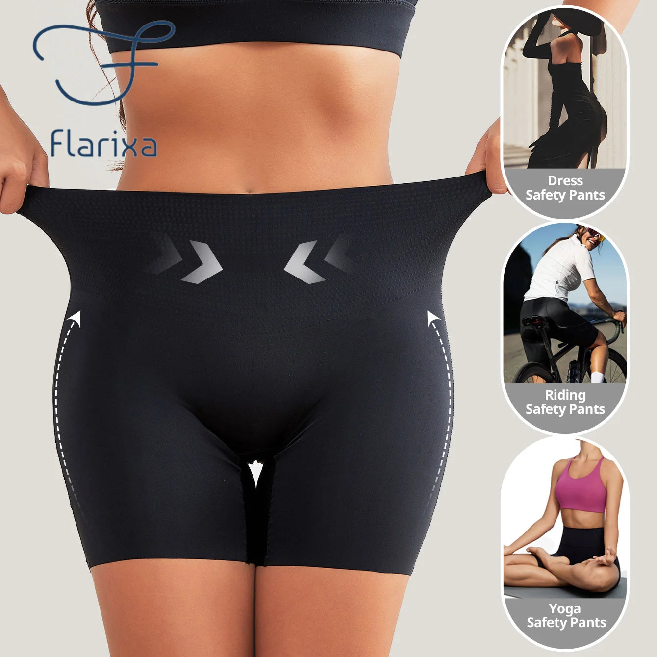 Flarixa – short sans couture pour femmes, pantalon de sécurité Double taille, taille haute, grande taille, Boxer en soie glacée, jupe Anti-Friction