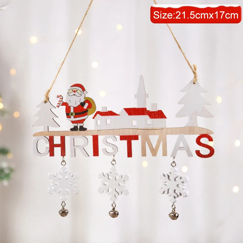Wooden Christmas decorations, wall pendant with porch letters, snowman, creative decorative craft