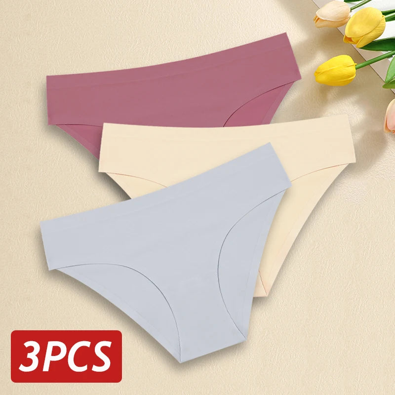 3 pièces/ensemble femmes culottes Sexy sans couture sans Trace sous-vêtements taille basse slips 9 couleurs unies respirant intimes Lingerie Ultra mince