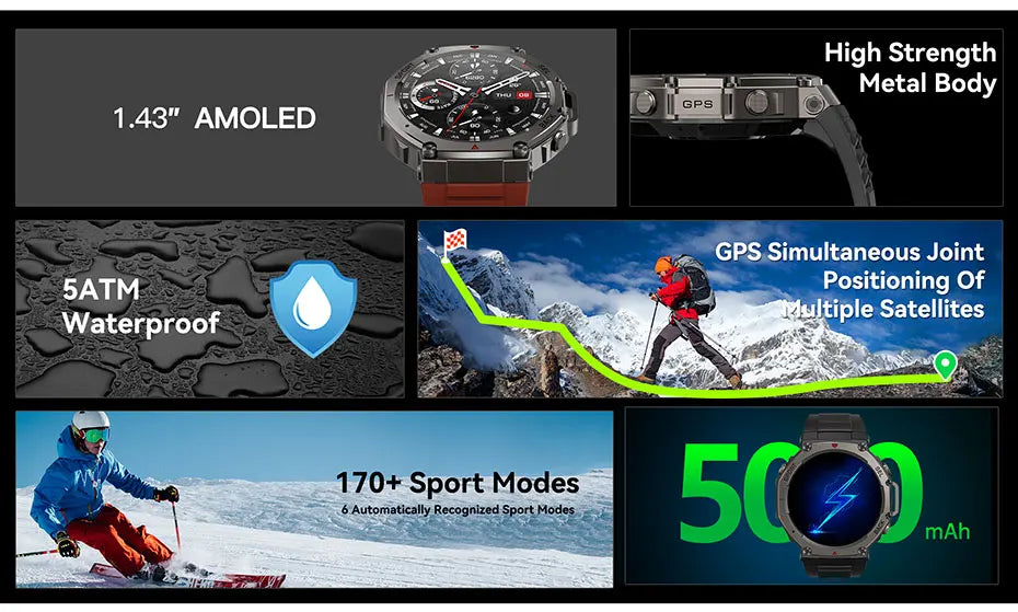 Montre intelligente pour t-rex 3 GPS Smartwatch AMOLED écran tactile 5ATM boussole extérieure moniteur de Sport de Fitness intelligent montre pour hommes pourXiaomi