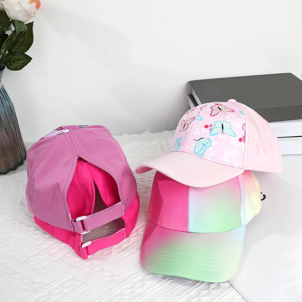 Casquette de Baseball pour Enfant Fille et Garçon, Chapeau de Soleil, Dos Creux, Queue de Cheval, Snapback Hip Hop, Os Réglables