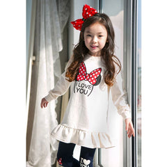 Ensemble de vêtements pour enfants printemps-automne, chemise + Leggings en coton à manches longues avec nœud papillon de dessin animé, costume 2 pièces pour filles de 3 à 8 ans, tenue décontractée