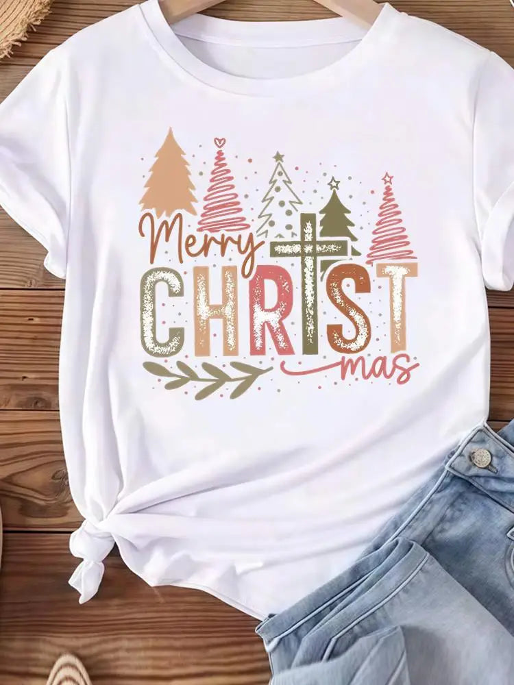 Vêtements de noël vacances imprimé mode nouvel an femmes T-shirts aquarelle arbre mignon haut joyeux T-shirts vêtements graphiques T-shirts
