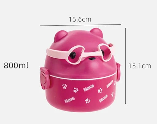 Boîte à lunch isotherme portable pour enfants, ensemble de conteneurs à lunch empilables, lunettes de dessin animé Bento, forme d'ours, récipient de stockage des aliments