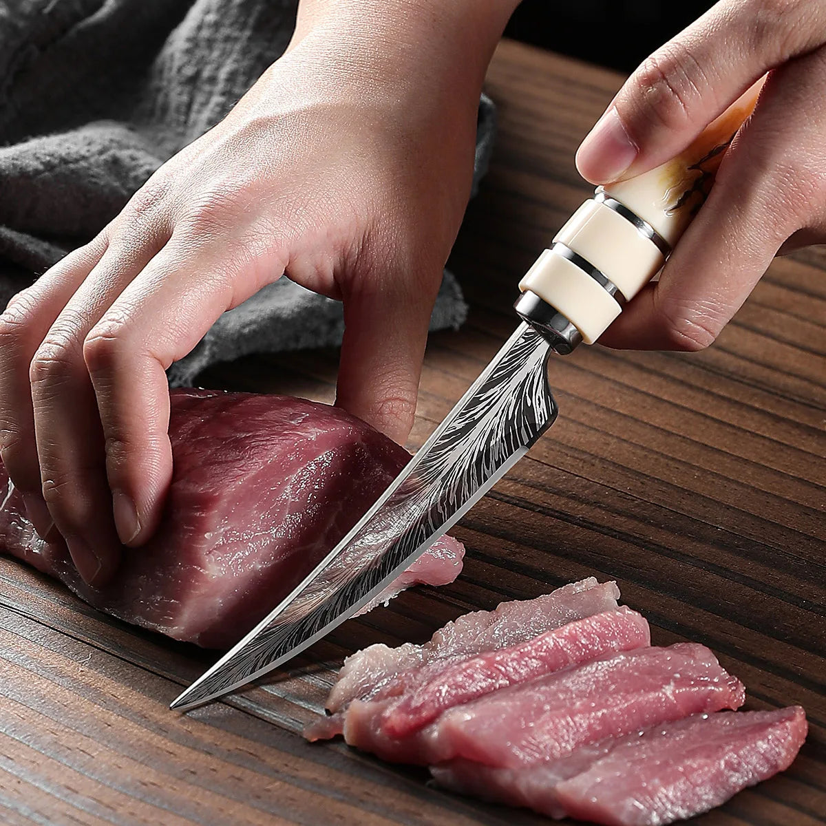 Couteau utilitaire de cuisine en acier inoxydable, avec manche en bois, couteau à Steak, désosage, couteau à viande, couteau à fruits avec couvercle cadeau ﻿