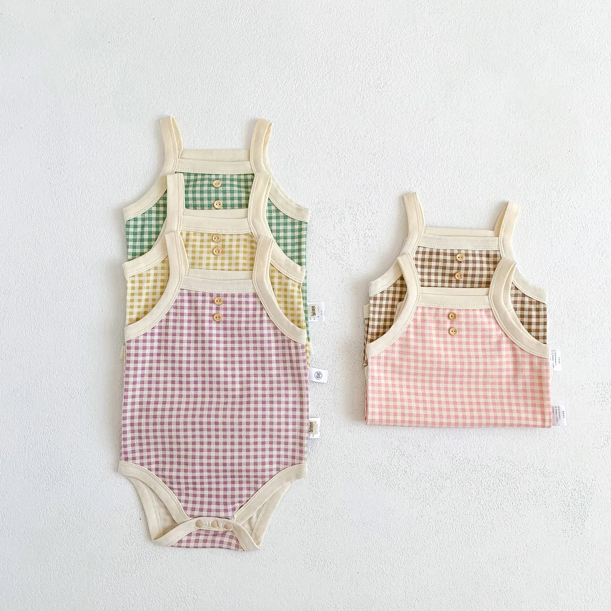 Été nouveau-né bébé filles sans manches fronde Plaid tenues coton doux combinaisons infantile enfants vêtements de sport body