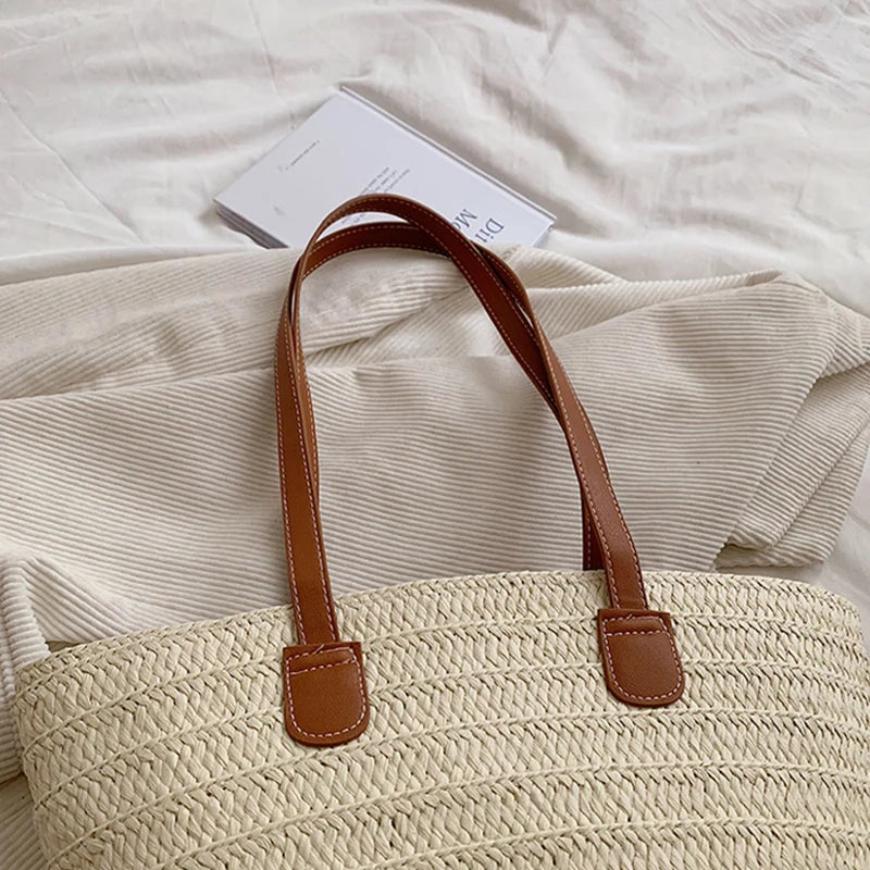 Sac à bandoulière de grande capacité pour femmes, panier tissé en paille d'été, sac à main de luxe de styliste, sac de plage, fourre-tout de shopping Bali