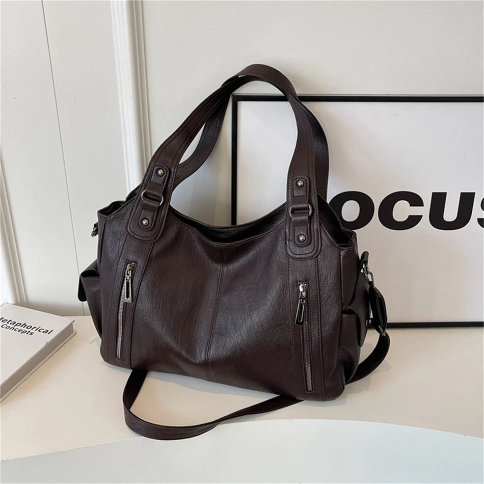 Sac à Main de Grande Capacité en Cuir Souple Hobos pour Femme, Grand Fourre-Tout de Style, Sacoche de Shopping